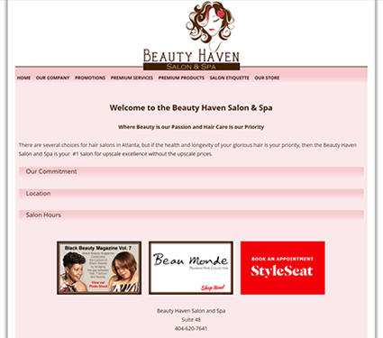 Website design for Beauty Haven Salon and Spa